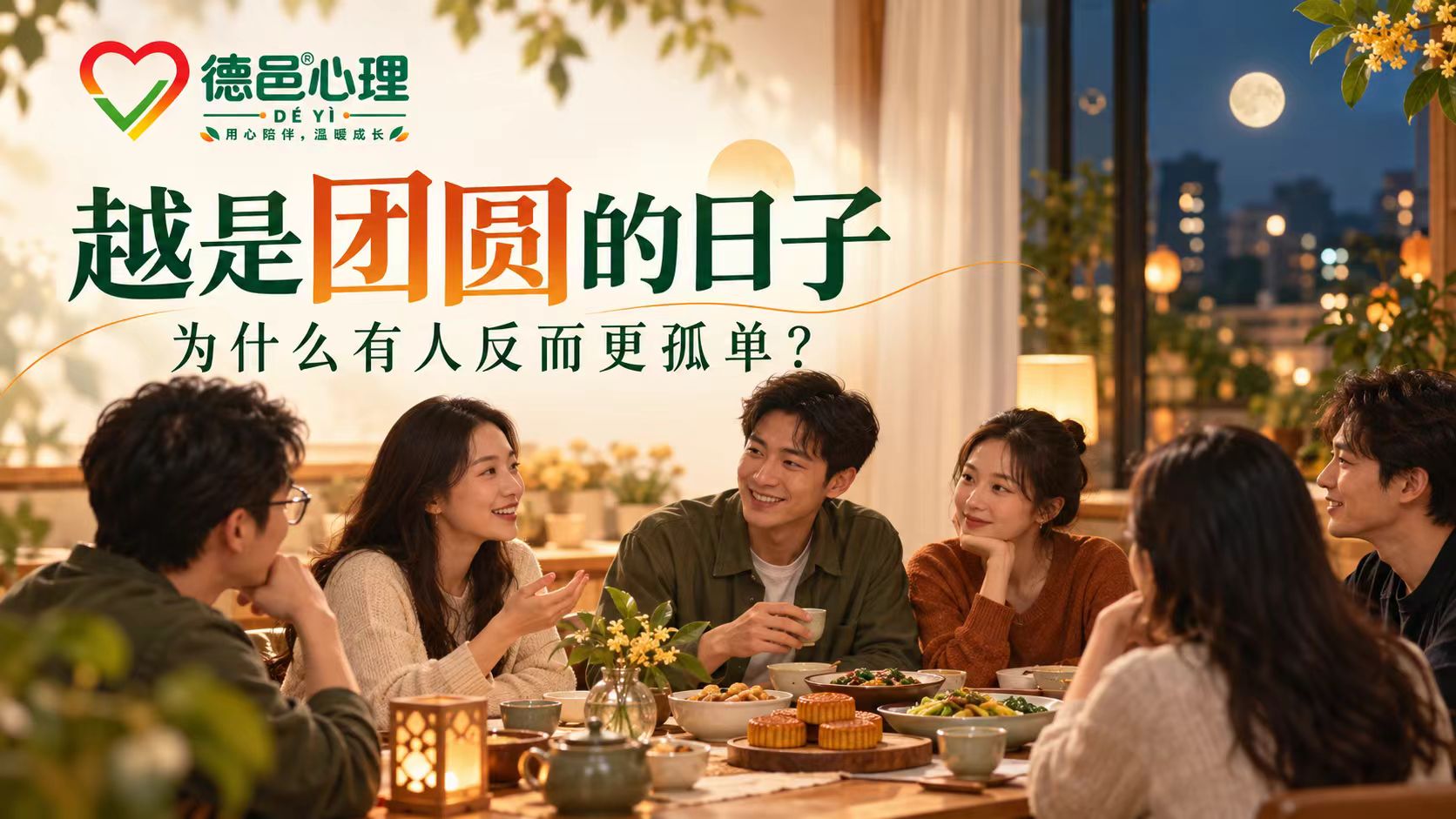 中秋节孤独感为什么会变强?理解节日中的归属感与社会连接 中秋临近,几位原本互不认识的年轻人围坐共享晚餐,讨论节日孤独、归属感与成年人社交连接