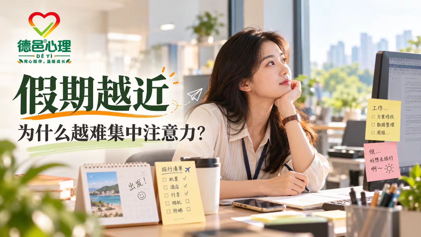 假期前为什么无心上班?理解节前注意力漂移与未来导向思维 国庆假期临近,职场人坐在电脑前却不断想到旅行和休息计划,体现节前注意力漂移与未来导向思维