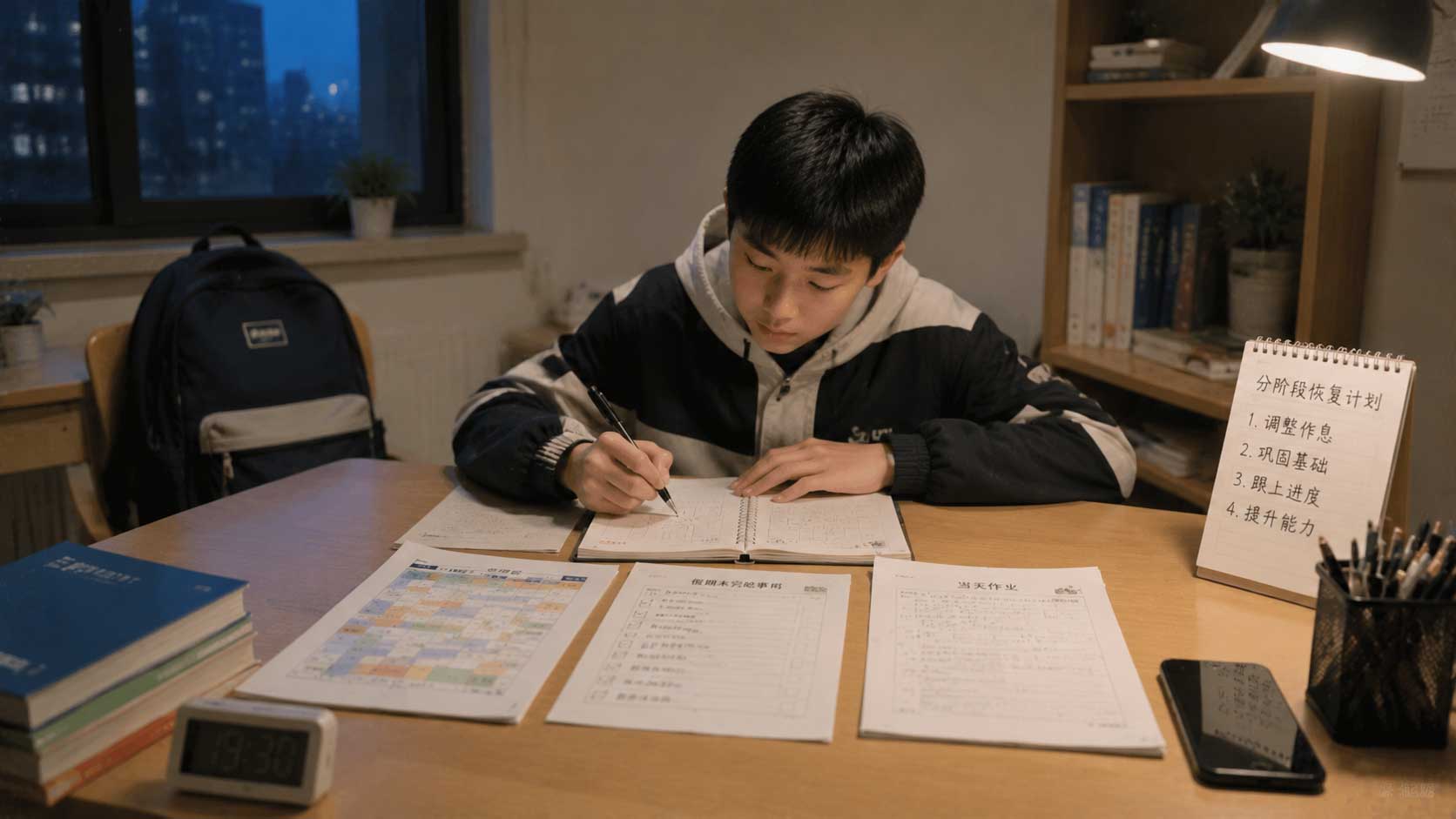 学生通过拆分任务和整理作息逐步恢复开学学习状态