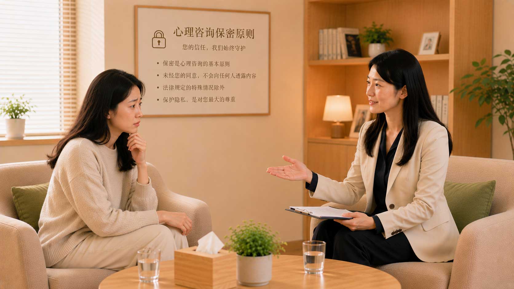 来访者在私密环境中了解心理咨询保密原则