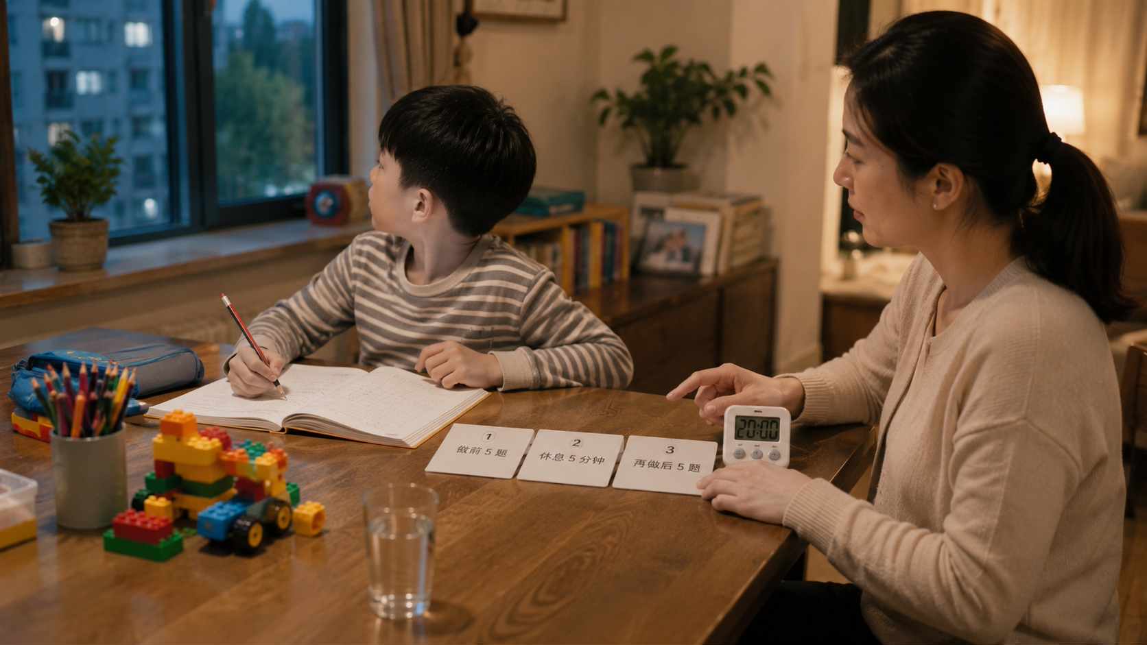 孩子写作业注意力不集中时家长通过任务拆分进行帮助